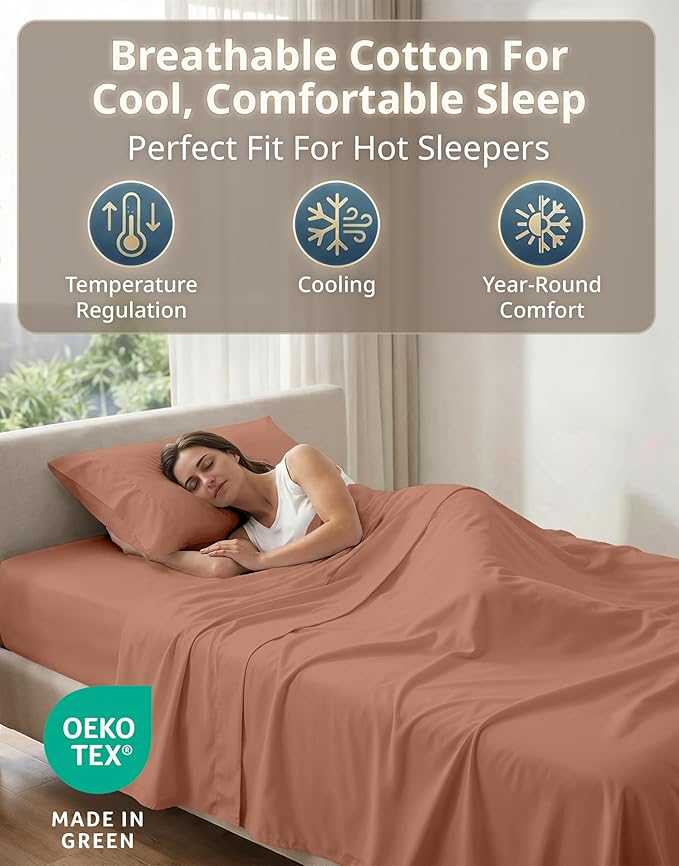 LANE LINEN 100% Cotton Sheets Set - 600 Thread Count Premium Sateen Weave for a Luxury Experience - Extra Soft & Breathable Twin XL Sheets for College Dorm - Oeko Tex Certified - Rose Dawn
