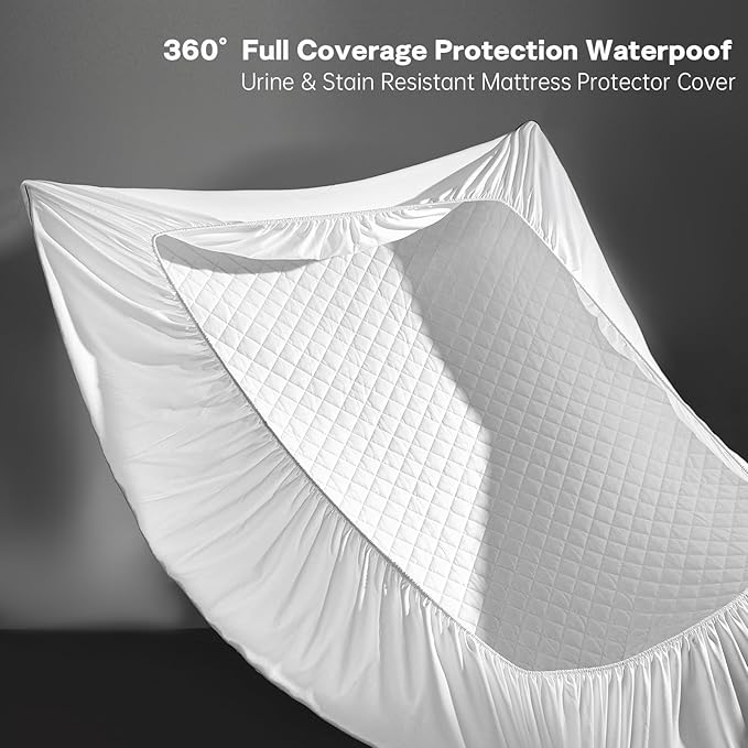 Queen Size Fitted Waterproof Mattress Protector, Leak-Proof/Urine-Proof, Stain Resistant,Gift for Families,Fits 17" Deep Thick Mattress (1 Mattress Cover + 2 Pillowcases)(60"x80")