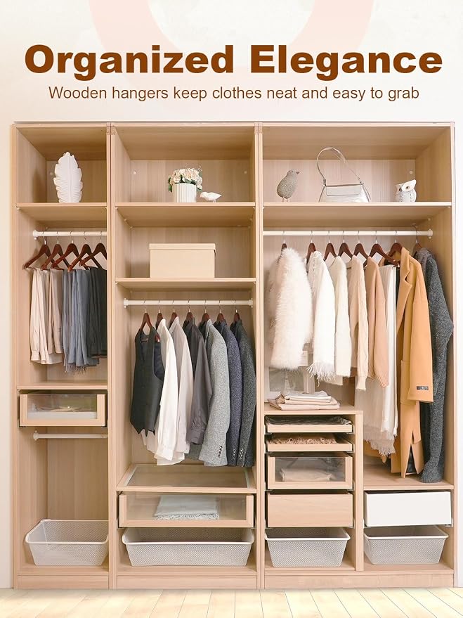 HOUSE DAY Cherry Wooden Hangers 20 Pack, Heavy Duty Wooden Coat Hanger for Closet, Solid Wood Hanger with Non Slip Pant Bar, Smooth Finish Wood Clothes Hangers for Shirts, Suits Jackets, Dress - Image 7
