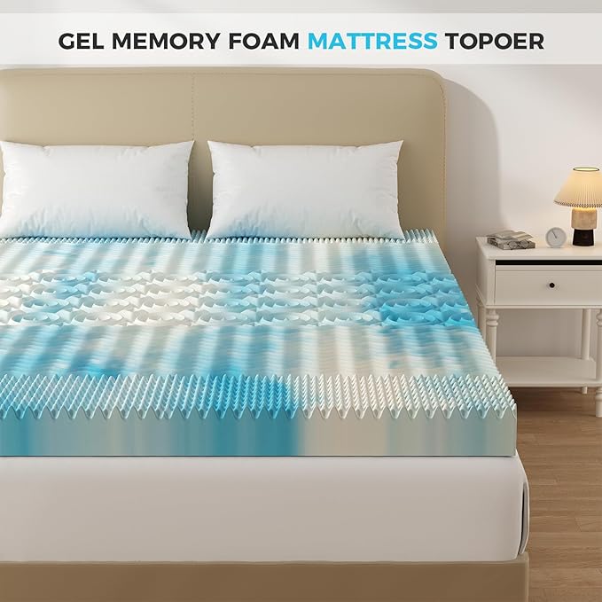 DUMOS 3 Inch Memory Foam Mattress Topper Full, 5-Zone Cooling Gel Infused Pressure Relief Bed Topper for Back & Hip Pain, Soft Dorm RV Camping Mattress Pad, Blue