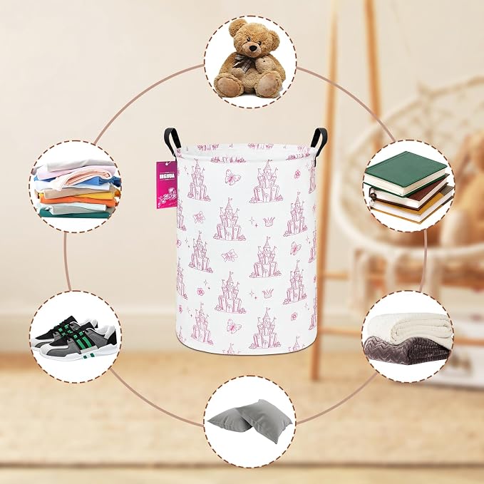 Laundry Hamper Large Canvas Fabric Lightweight Storage Basket/Toy Organizer/Dirty Clothes Collapsible Waterproof for College Dorms, Boys and Girls Bedroom,Bathroom(Shining castles) - Image 5