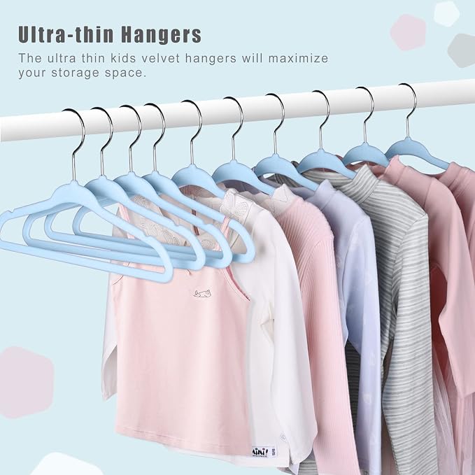 BAGAIL 50 Pack Kids Velvet Hangers 11 Inches Children's Clothes Hangers Non-Slip Baby Hangers for Infant/Toddler (Babyblue) - Image 5