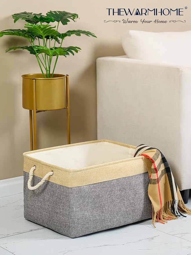 TheWarmHome Storage Baskets for Organizing, Extra Large-3Pack, 17.7L×13.8W×9.8H inch Large Sturdy Storage Bins, Decorative Storage Baskets for Shelves Closet Nursery (Gold&Grey) - Image 6