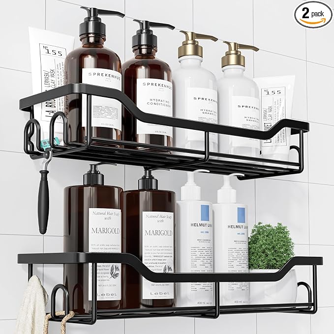 Kitsure Shower Caddy Large - Adhesive Shower Organizer, Stainless Steel Shelf for Inside Shower, No Drill Bathroom Organizers and Storage, Home Decor Accessories, 2 Pack, Black by Kitsure