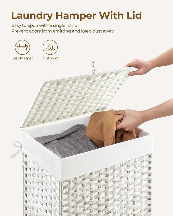 Greenstell Laundry Hamper with Lid, 90L Clothes Hamper with 2 Removable Liner Bags & 2 Mesh Laundry Bags, Handwoven Synthetic Rattan Laundry Basket for Clothes, Toys in Bathroom, Bedroom White - Image 5