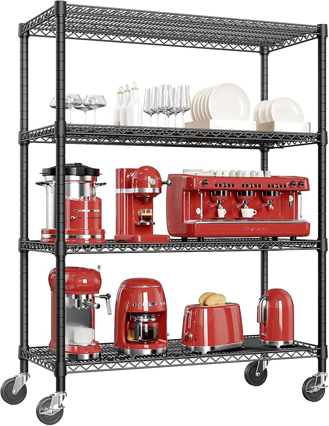 IZEUK Garage Shelving Wide Storage Shelves 4 Tier Metal Shelves 3200 LBS Heavy Duty Adjustable Utility Shelf Rack Black 23.6" D x 53.1" W x 73.6" H by IZEUK