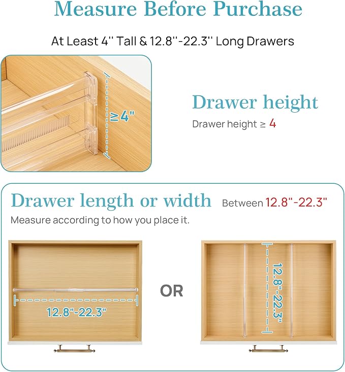 Vtopmart 12 Pack 4" Regular Upgrade Drawer Dividers for Clothes, 12.8"-22.3" Expandable Dresser Drawer Organizer, Clear Plastic Separators for Dresser, Baby Clothing, Underwear, Cosmetic, Toiletries - Image 2