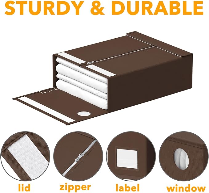 SpaceAid 6 Pack Bed Sheet Organizers and Storage, Foldable Sheet Organizer with Window for Linen Closet, Set Folder Keeper for Queen & King Size Bedding Storage (Brown) - Image 6