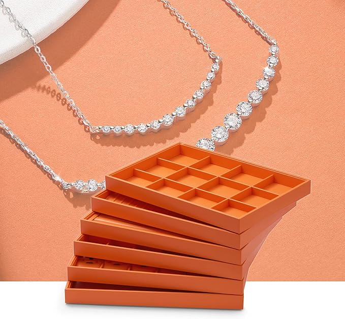Oirlv Luxury Orange Leather Jewelry Tray Stackable Flat Jewelry Drawer Organizer Earrings Rings Bracelets Storage - Image 2