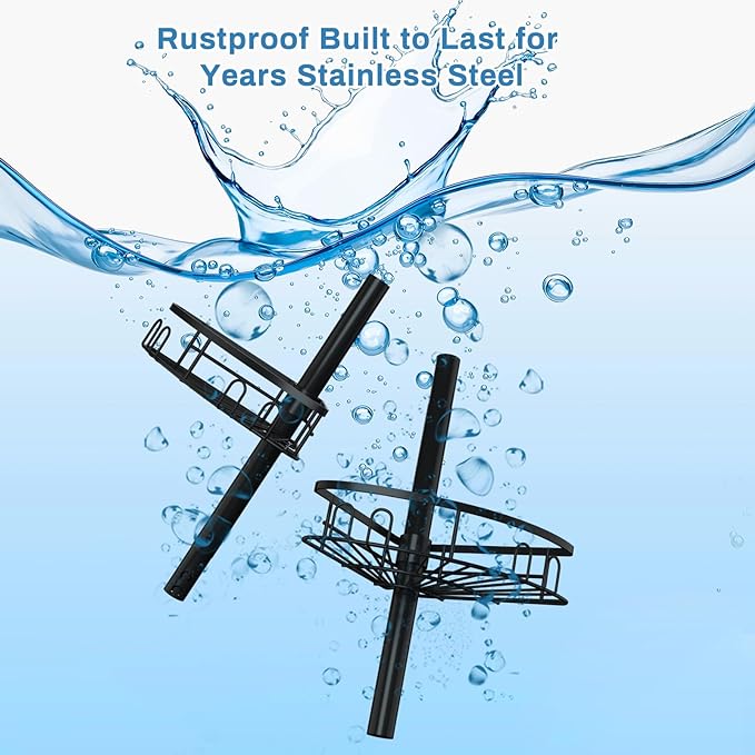 cutefafa Rustproof Corner Shower Caddy Tension Pole, 4 Large Baskets for Bathtub Shampoo Storage Organizer Bathroom Height Adjustable Shelves from 23.6 to 114.5 Inch with Towel Bar - Image 6