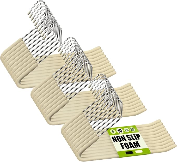 Spring Fever Open Ended Non Slip Sponge Padded Pants Hangers - Chrome Plating Foam Heavy Duty Space Saving Beige 30 by SpringFever
