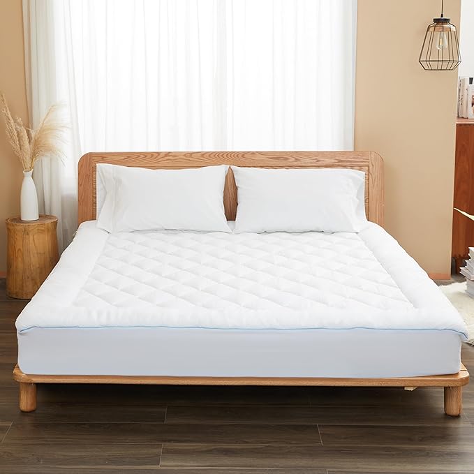 California King Mattress Pad Extra Thick Cotton Mattress Topper Quilted Fitted Mattress Cover 18-22" Deep Pocket Down Alternative Pillow Top Fluffy & Breathable (72x84 Inches, White, Thick)