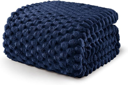 Exclusivo Mezcla Fleece California King Blanket for Bed, Oversized Fuzzy Navy Blue Bed Blankets, Soft Cozy Plush Sofa Throws for All Seasons, 120x120 Inches