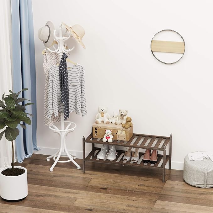Dranixly Bamboo 2-Tier Shoe Rack Stackable Shelf Storage Organizer for Entryway, Hallway and Closet, 27.2"x11"x13.2" (Mocha) - Image 5