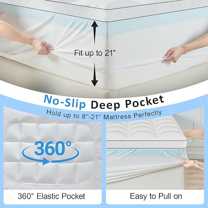 King Size Dual Layer 4 Inch Memory Foam Mattress Topper, 2 Inch Gel Memory Foam and 2 Inch Pillow Top Mattress Pad Cover, Thick Soft Bed Topper Medium Support for Back Pain, White
