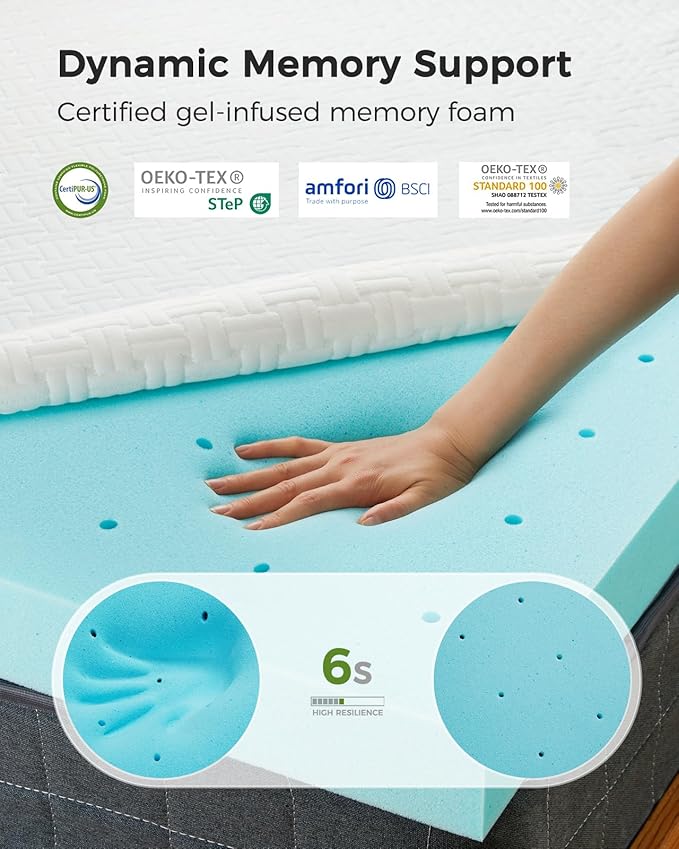 PERLECARE Twin Mattress Topper - 4 Inch Cooling Memory Foam Mattress Pad for Pressure Relief,Bed Topper with Bamboo Cover,Removable & Washable & Non-Slip,CertiPUR-US & Oeko-Tex Certified