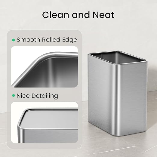 Cesun Small Bathroom Trash Can 2.1 Gallon Wastebasket, Modern Metal Garbage Can Office Waste Basket, Silver Stainless Steel Trash Bin for Bedroom, Home Office, Toilet, rv, Near Desk, Under Sink. - Image 5