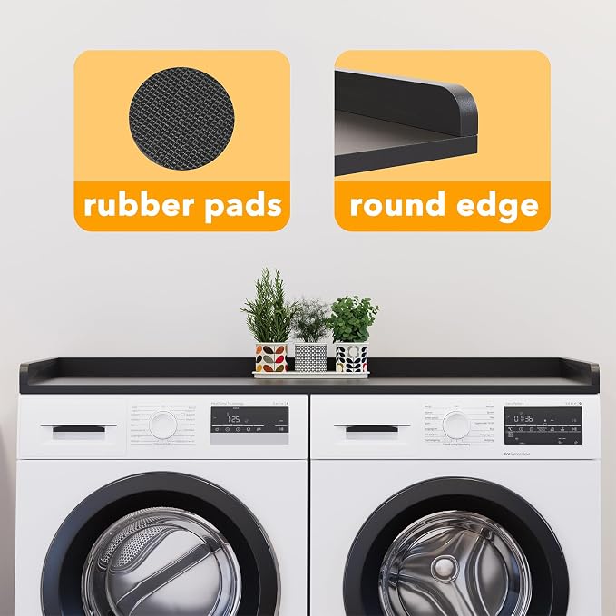 SpaceAid Washer Dryer Countertop, Laundry Wood Shelf Topper with Edge, 54" Width x 27.5" Depth Cover Guard Organizer for Washer and Dryer Laundry Hamper Counter Storage Organization (Black) - Image 7