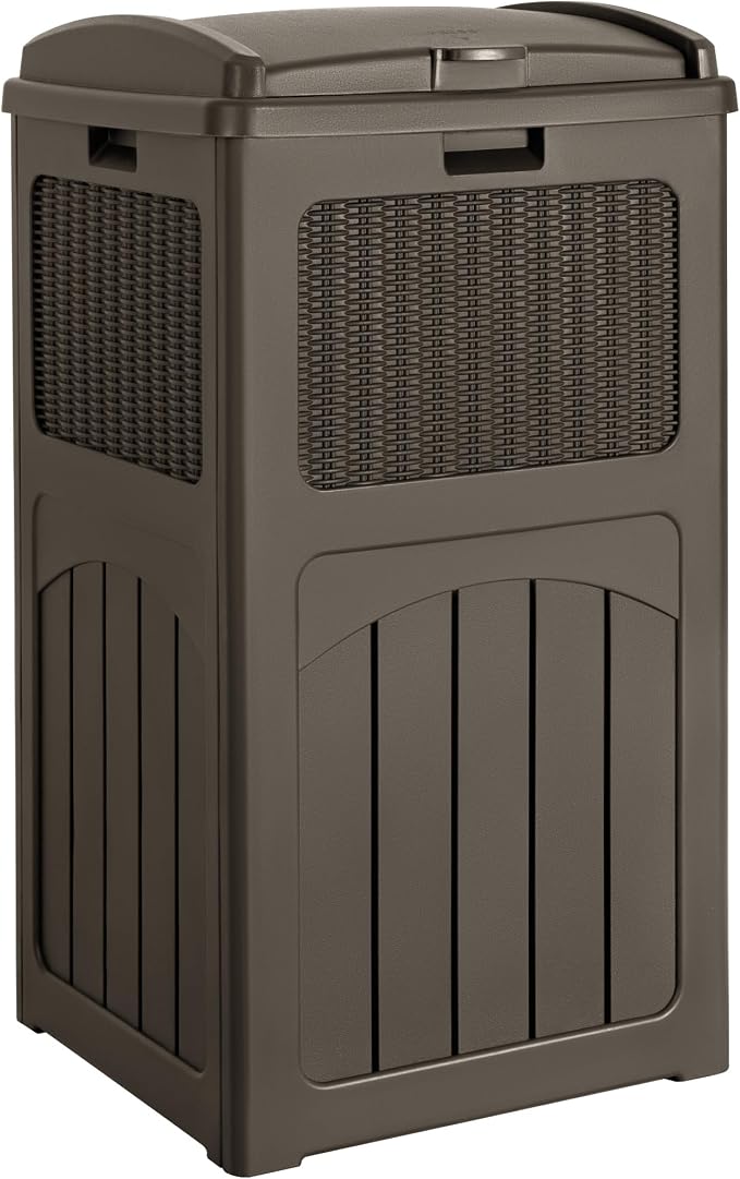 Devoko 33 Gallon Outdoor Trash Can, Hideaway Garbage Bins with Tiered Lid, Waterproof Resin Outside Waste Bins for Patio, Outside Pool, Backyard and Deck(1, Deep Brown) by DEVOKO