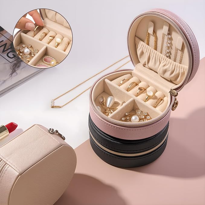 ProCase Travel Size Jewelry Box, Mini Portable Seashell-Shaped Jewelry Case, 2 Layer Organizer in PU Leather for Women -Rose - Image 2