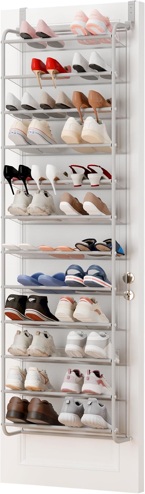 Whitmor 36 Pair Over The Door Shoe Organizer, 12 Tier Hanging Shoe Organizer, Heavy Duty Metal & Mesh Shoe Holder, Hanging Shoe Rack for Closet Organizer & Storage, 69"L x 21.7"W x 7.5"H, Grey - Image 7