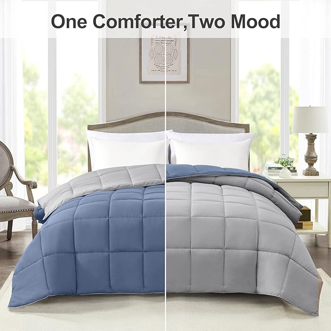Homelike Moment Twin Comforter Duvet Insert - Blue Down Alternative Bed Comforter Twin Size, Lightweight Bedding Comforters Quilted Soft All Season Reversible Blue/Grey