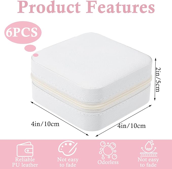 6Pcs PU Leather Small Travel Jewelry Case Organizer Storage, Bridesmaid Gifts Jewelry Box with Mirror for Women Girls - Image 2