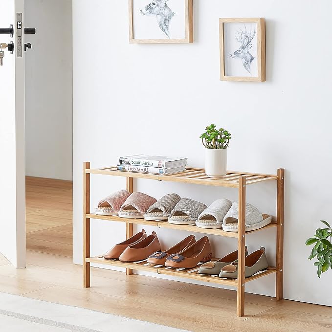 viewcare 4-Tier Bamboo Shoe Rack for Entryway, Stackable | Foldable | Natural, Shoe Organizer for Hallway Closet, Free Standing Shoe Racks for Indoor Outdoor - Image 8