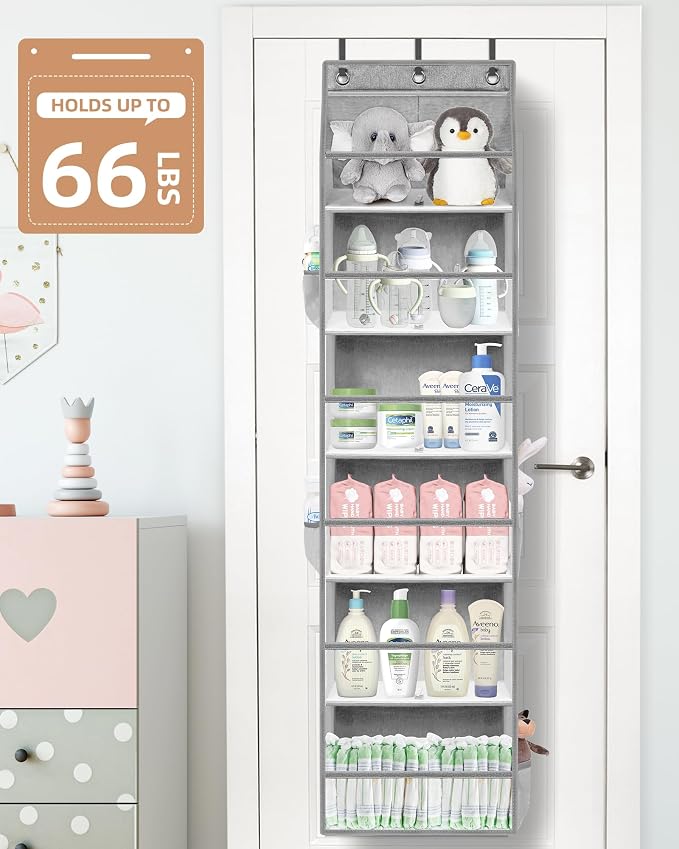 STORAGE MANIAC Over the Door Organizer Large Capacity Hanging Organizer, Clear Deep Pockets Behind Door Closet Organizer and Storage for Nursery, Bathroom, Bedroom, Pantry, 1 Pack Grey - Image 6