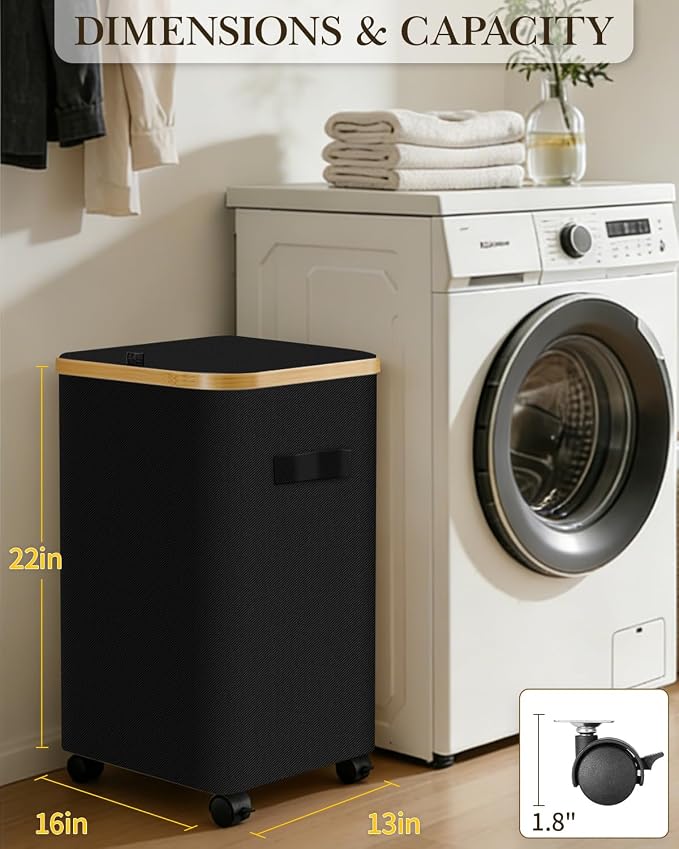 Laundry Hamper with Wheels, 75L Large Clothes Hamper with Removable Inner Bag, Collapsible Dirty Clothes Basket for Dorm, Rolling Dirty Clothes Basket for, Bedroom, Bathroom, Laundry Room - Image 2