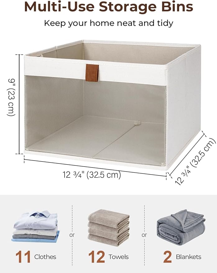 StorageWorks Closet Storage Bins, Large Storage Baskets with Clear Window and Handles, Foldable Fabric Organizer for Clothes, Shelves, Beige, 3 Pack - Image 2