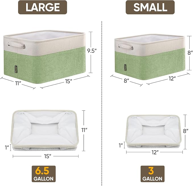 BALEINE 2 Pack Fabric Closet Storage Bins for Shelves, Linen Closet Organizers and Storage, Decorative Baskets for Organizing, Shelf, Clothes, Home, Office (Green, 15''x11''x9.5'') - Image 2