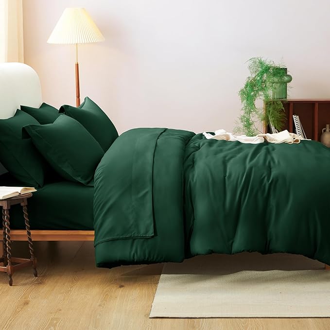 CozyLux King Size Comforter Set Emerald Green, 7 Pieces Bed in a Bag King Comforter Set with Sheets, Luxury Bedding Sets with Down Alternative Comforter, Fitted Sheet, Flat Sheet, Pillowcases & Shams