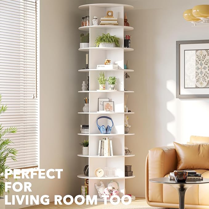 SpaceAid 9 Tier Rotating Shoe Rack Tower, Spinning Shoe Display Lazy Susan, Revolving 360 Shoe Rack Storage Round Carousel, Vertical Handbag Rotate Shoes Closet Organization (9-Tier White) - Image 6