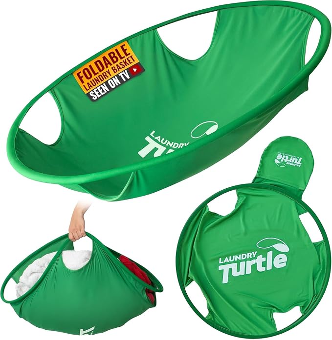 Laundry Turtle Collapsible Laundry Basket | Revolutionary Foldable Laundry Hamper | Innovative Laundry Basket for Dirty Clothes Washing & Dryer Removal Portable Laundry Grabber (Green, Small) by LaundryTurtle
