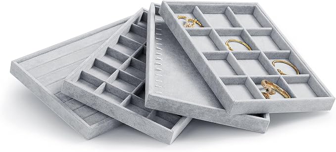 Oirlv Velvet Jewelry Tray 24 Grid liner Pendant Earrings Organizer Storage Trays Showcase Display Jewelry Holder - Image 7