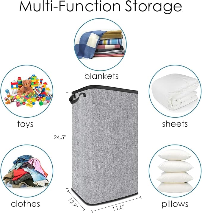 SNIGJAT Large Laundry Hamper, Tall Laundry Hamper with Sturdy Handles, Collapsible Dirty Clothes Basket for Bedroom, Rectangular Sturdy Large Clothes Basket for College, Dorm, Towels, Toys, 80 L - Image 5