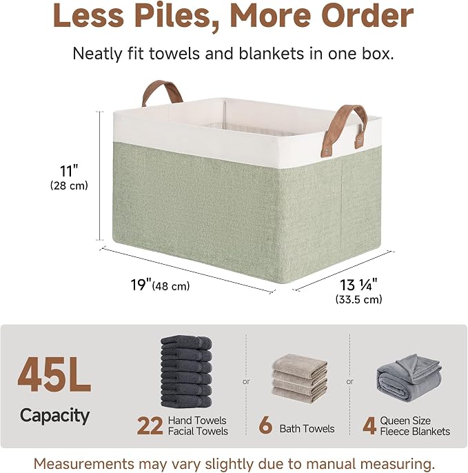 StorageWorks Storage Bins, Fabric Storage Bins for Shelves, Extra Large Storage Baskets with Metal Frame, Closet Baskets and Bins with Handles, Jumbo, Green and White, 2-Pack - Image 6