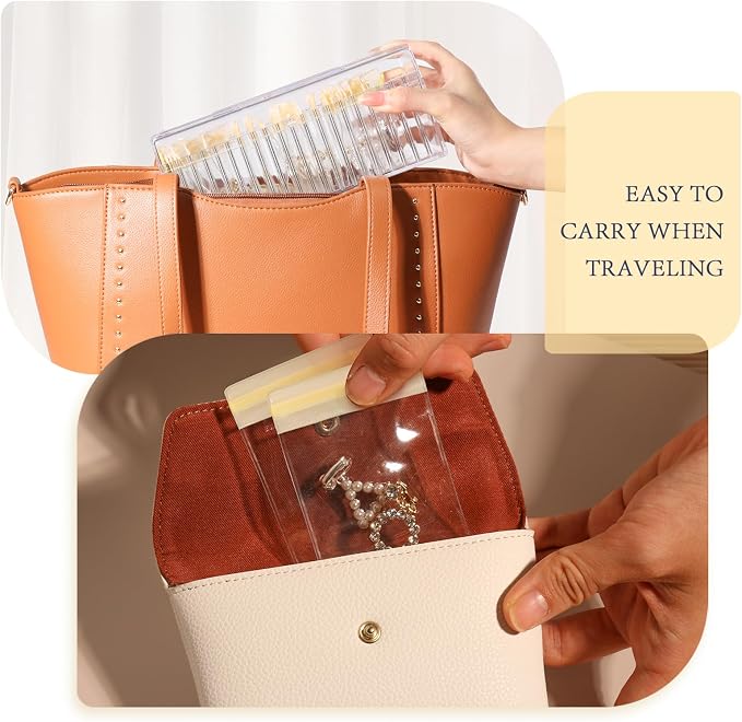HOMEHIVE Acrylic Jewelry Box Organizer, Clear Jewelry Organizer Holder with 20 Portable Anti Tarnish Jewelry bags, Travel Jewelry Case for Earrings/Rings/Necklaces for Women Girls, Yellow - Image 6