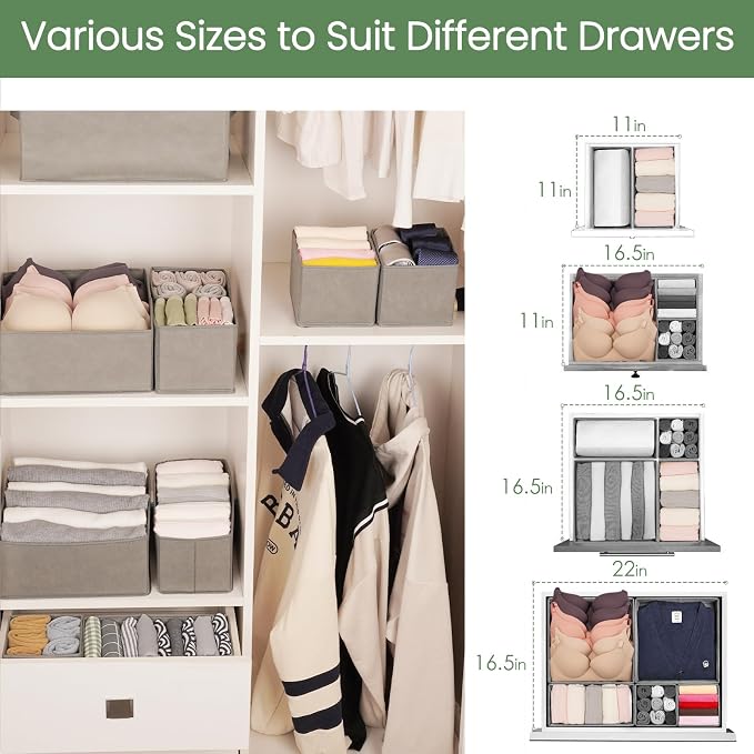 Criusia Drawer Organizer Clothes,16 Pack Underwear Drawer Organizers, Foldable Closet Organizers and Storage Dresser Drawer Dividers Clothing Organizer for Clothes, Socks, Scarves, Bra, Ties (Grey) - Image 6