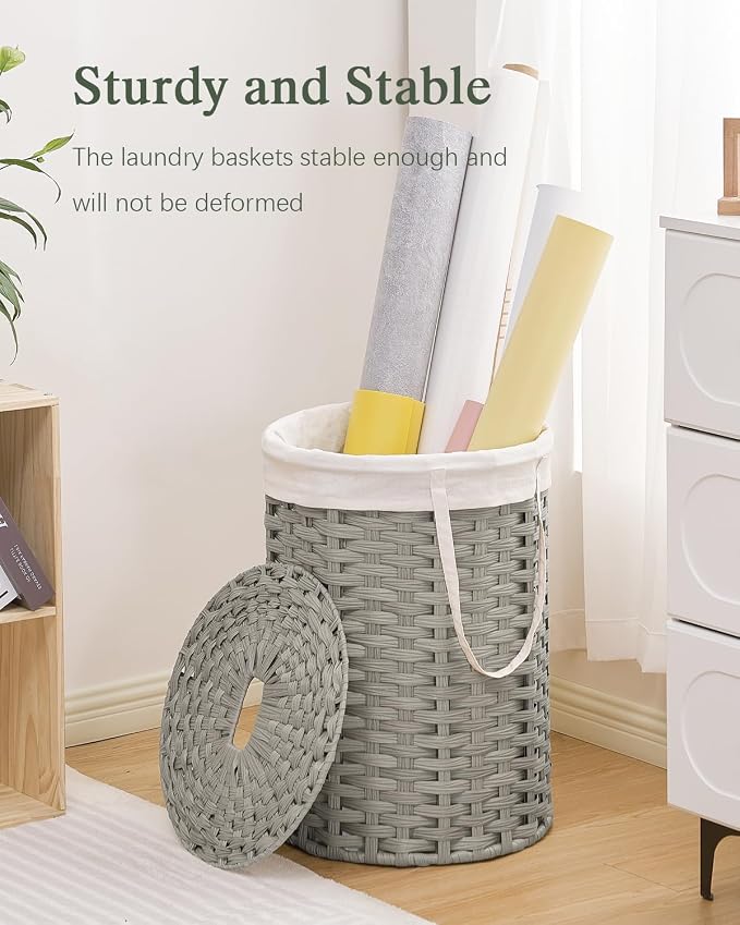 SETVSON Laundry Hamper with Lid Laundry Basket with Lid 19.0 Gal (72 L) Round Laundry Basket Handwoven Rattan Basket with Lid Removable Bag 2 Mesh Bags Handles for Living Room Bathroom Gray - Image 6
