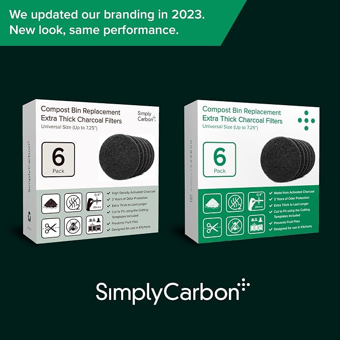 2 Years Supply Extra Thick Filters for Kitchen Compost Bins - Longer Lasting Activated Charcoal - Universal Size Fits ALL Compost Bins up to 7.25" Filter Size - Replacement Set of 6 (by Simply Carbon) - Image 6