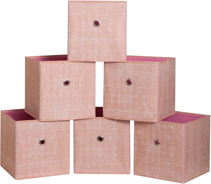 Foldable Storage Cubes Bins ,11 Inch Cloth Storage Cube Fabric Storage Box Cubes Organizer Baskets with Handles for Home Organizer Set of 6 (Cowboy Pink) by NieEnjoy