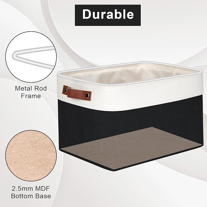Bagnizer Storage Bins Large Fabric Storage Baskets for Shelves 3 Pack, Decorative Linen Closet Baskets with Handles for Organizing, Shelf, Clothes, Home, Office, 15x11x9.5Inches (Black&White) - Image 4