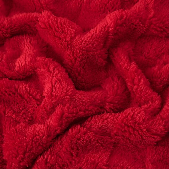 Red Fleece Throw Blanket 90”×90” for Couch Sofa Bed,Super Soft Cozy Plush Microfiber Flannel Blanket with 3D Checkered Design Lightweight for Adults,Woman,Girls