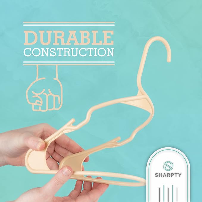Sharpty Plastic Hangers Clothes Hangers for Clothing, Closet, Coats & Shirts - Notched, Durable & Space Saving - for Everyday Standard Use, Room Essentials & Basics - 20 Pack - Beige - Image 2