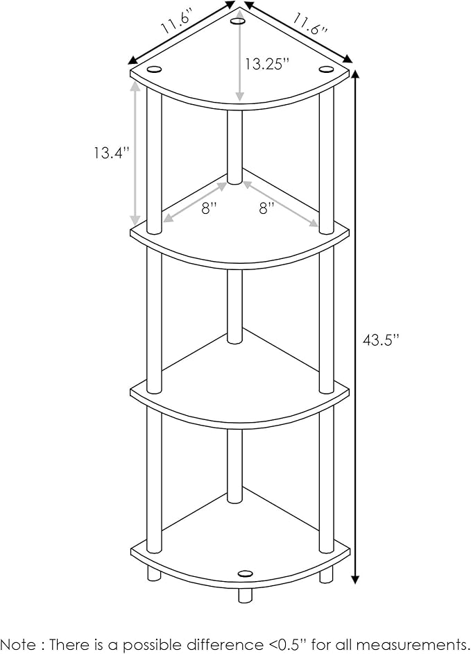 Furinno TURN-N-TUBE Corner Shelf, 4-Tier Corner Bookshelf, Display Storage Shelves with Open Shelves, for Organization and Storage, Living Room, Home Office, Garage, Columbia Walnut - Image 3