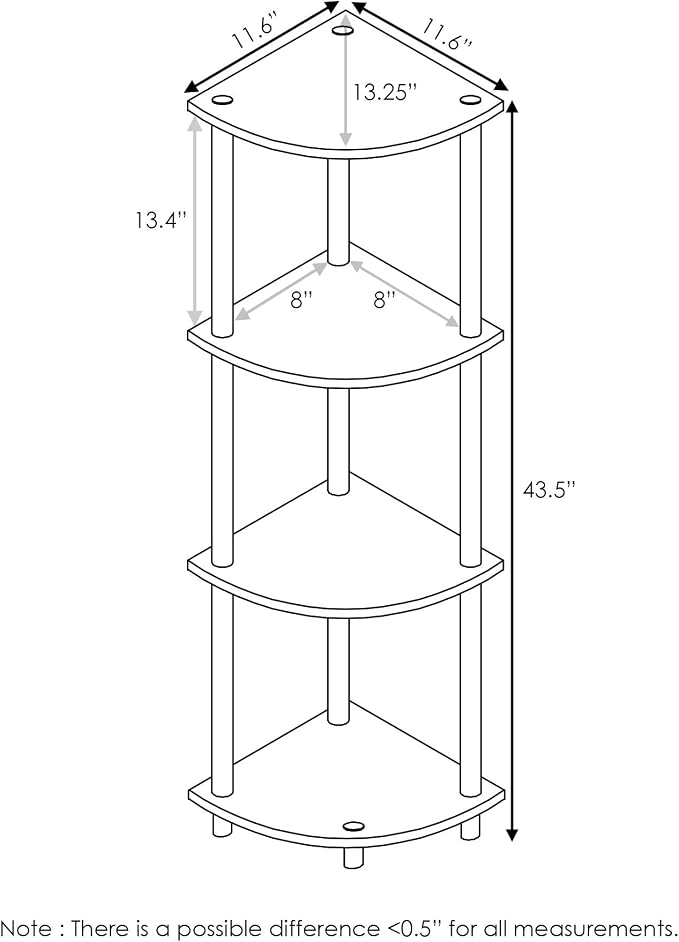 Furinno TURN-N-TUBE Corner Shelf, 4-Tier Corner Bookshelf, Display Storage Shelves with Open Shelves, for Organization and Storage, Living Room, Home Office, Garage, French Oak - Image 3