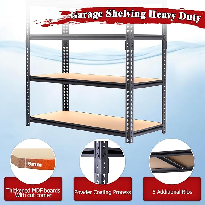 72" H Garage Storage Shelves,Storage Shelves Heavy Duty,2400LBS Metal Shelving Units,Adjustable Garage Shelving Heavy Duty for Garage Storage,Warehouse,16"x35.5"x72 - Image 5