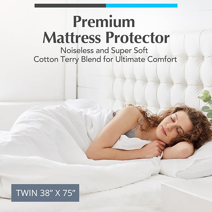 Handy Laundry Waterproof Mattress Protector – Breathable, Machine-Washable Mattress Cover – Perfect for Kids, Adults, and Pets – Extends Mattress Life. (Twin Size)